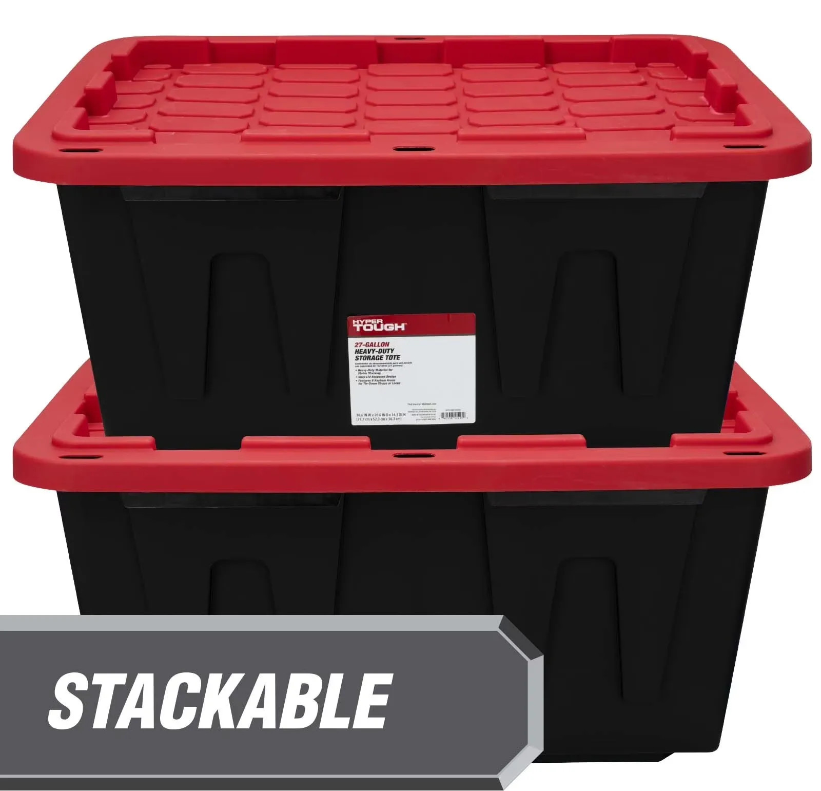 (Pack of 4) Hyper Tough 27 Gallon Large Storage Bin with Snap Lid, Black and Red