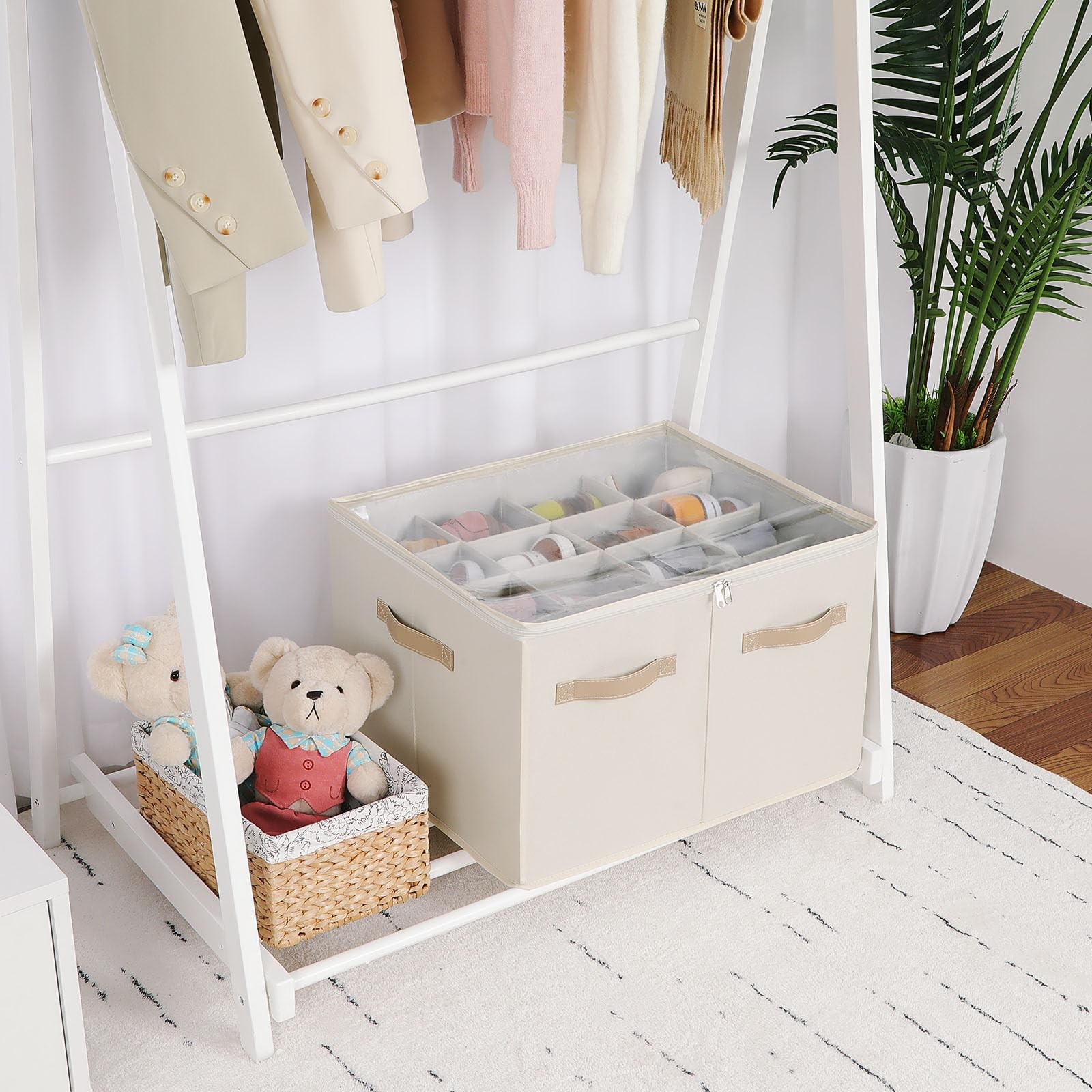 TOPIA HOME Shoe Organizer for Large(20.87”L x 16.54”W x 13.5”H), Beige