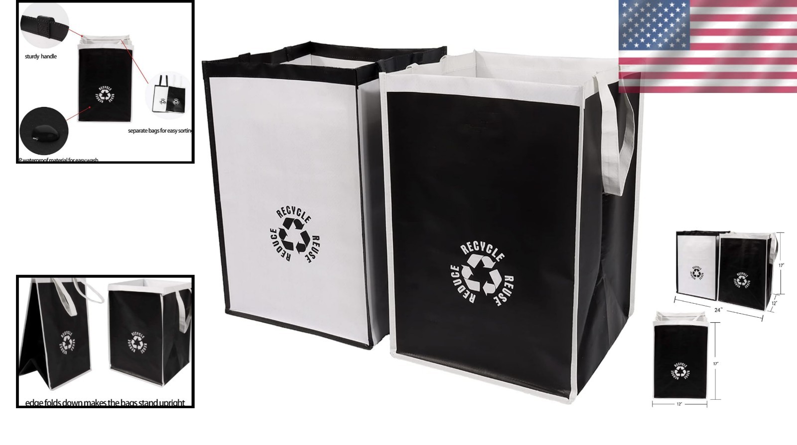 2 Water-Resistant Recycling Bins for Kitchen and Home – Stylish Waste Management
