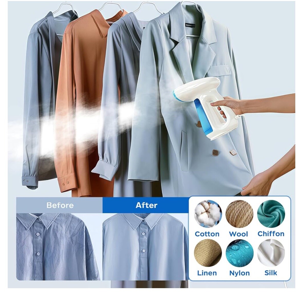 Steamer for Clothes, 1300W Powerful Steamer Fast-Heating Handheld