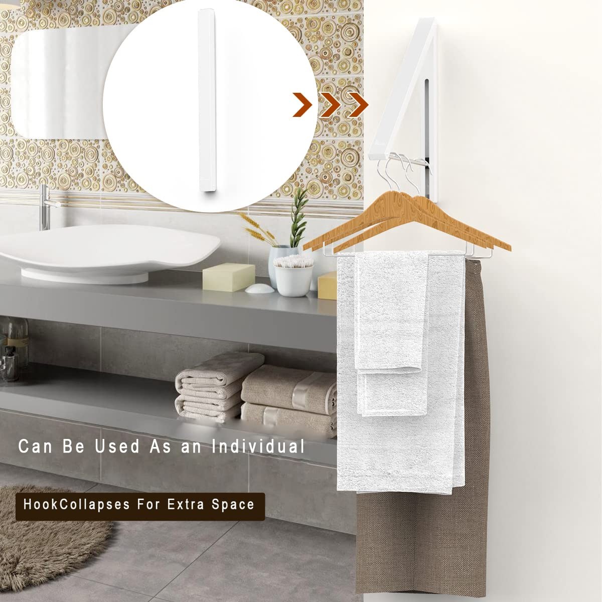 Folding Clothes Hanger Wall Mounted Retractable Rack Aluminum White Hanger