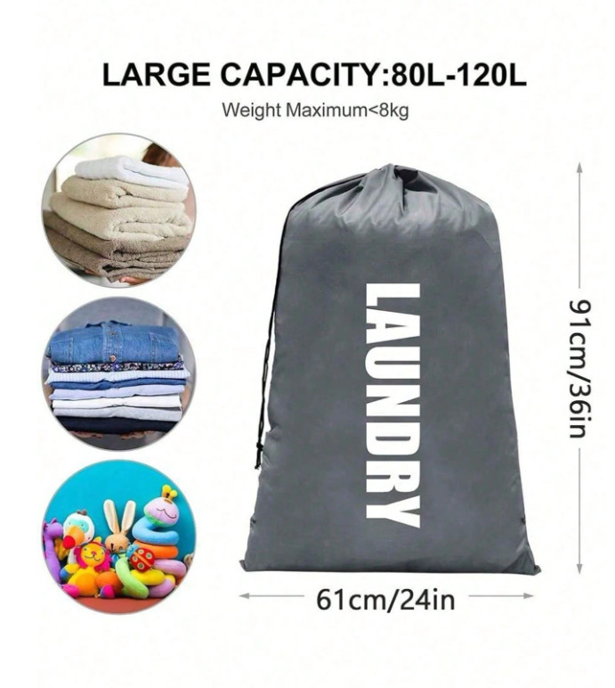 1pc Extra‑Large Drawstring Laundry Bag – Heavy‑Duty, Washable Dorm & Travel-NEW