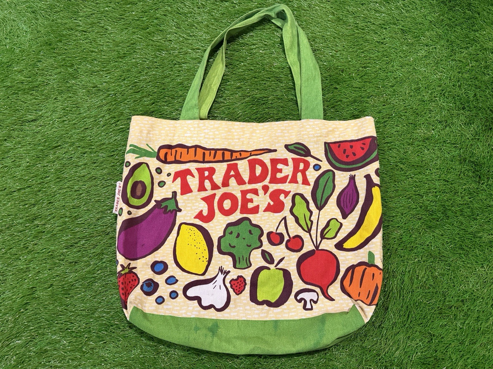 TRADER JOE’S Reusable Canvas Shopping Grocery Tote Bag Fruits Vegetables USA