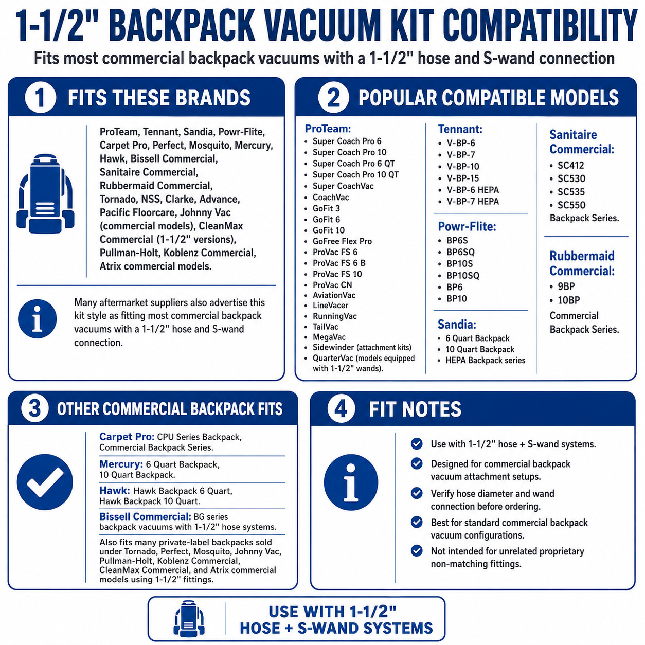 1.5″ Backpack Vacuum Dust Brush Attachment Fits with ProTeam, Powr-flite, others