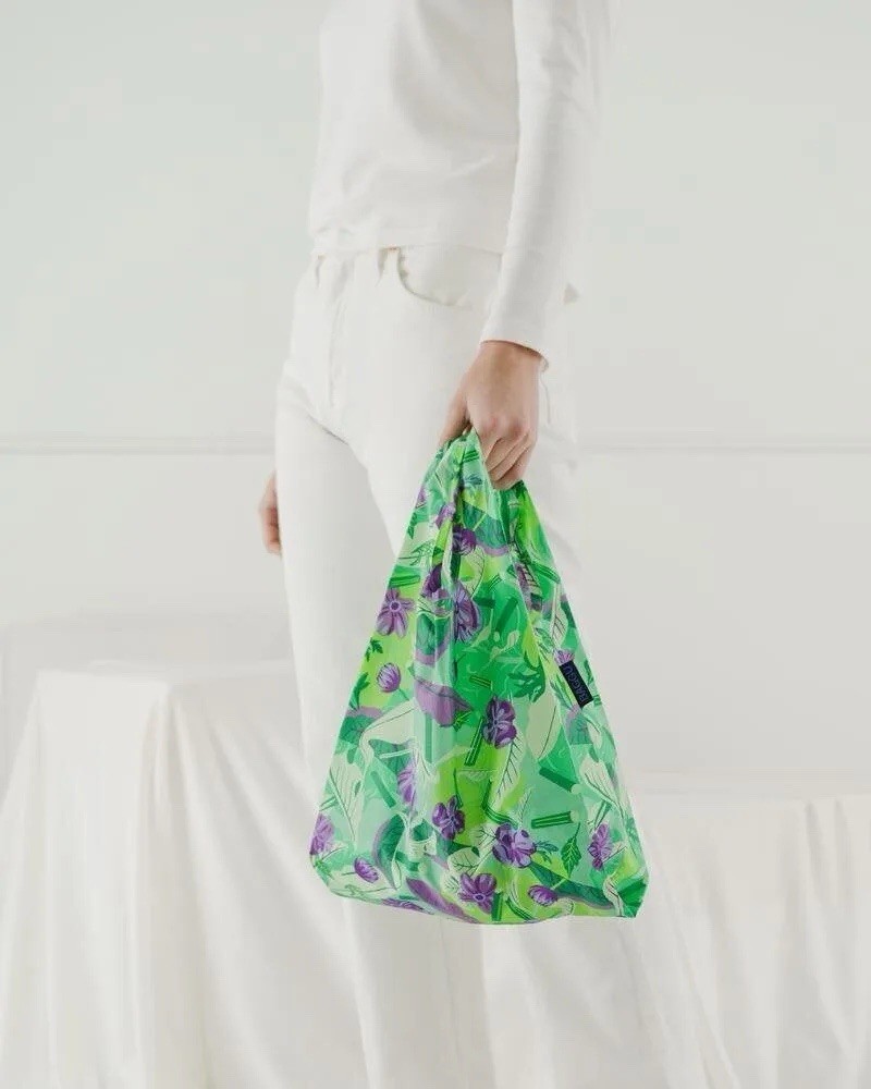 BAGGU Standard Reusable Shopping Bag Mixed Greens Floral 100% Nylon Holds 30lbs