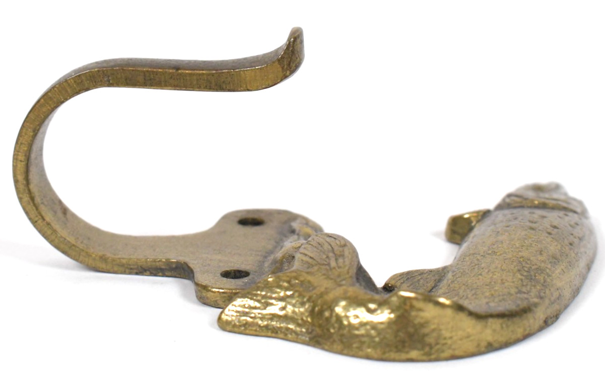 Vtg Pike Fish Solid Brass Wall Mount Coat Hat Hook Hanger Man Cave