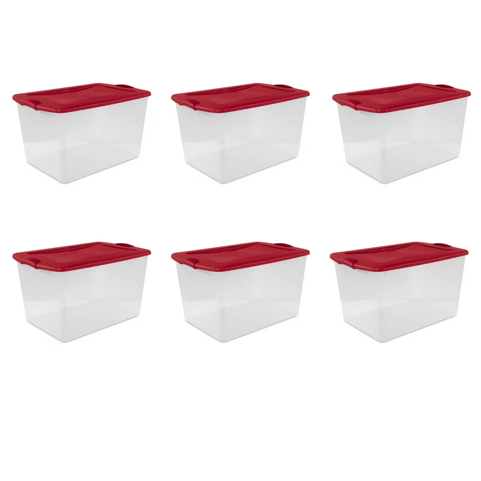 6 Pack Sterilite 66 Qt Clear Plastic Latching Storage Bin Tote w/ Lid Stackable