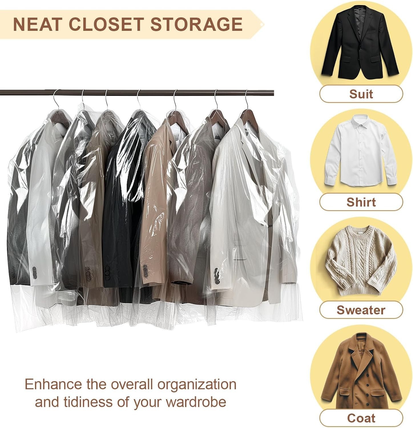 40 Pcs Dry Cleaner Clothes Covers Plastic Clear Garment Bags for Clothes 60x90cm