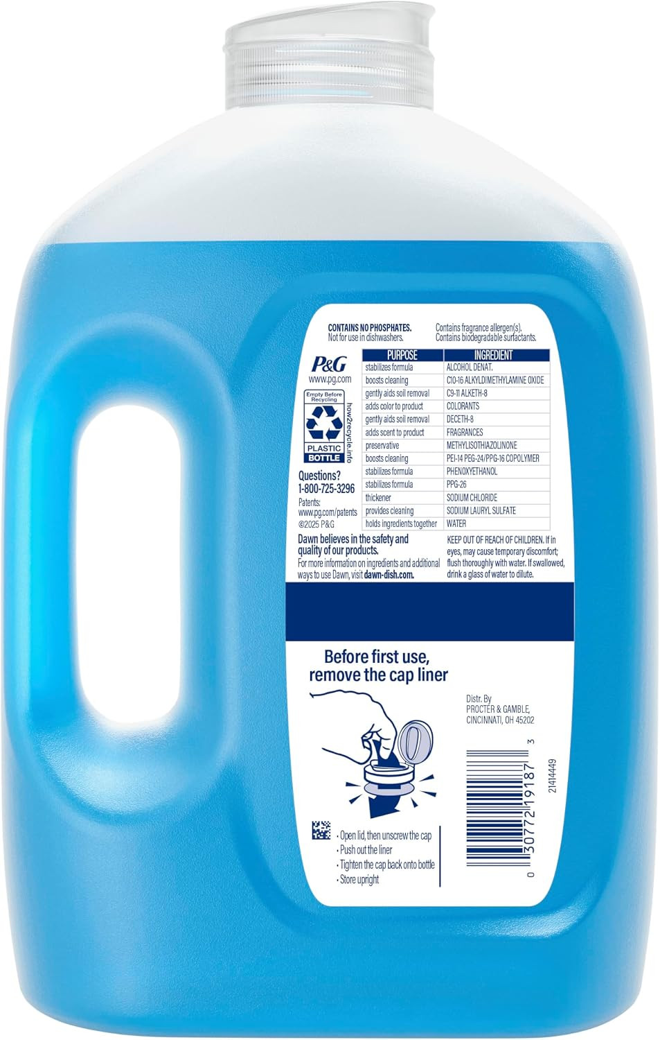 Ultra Original Dish Soap Refill Jug, Large Size Blue Liquid Dishwashing Detergen