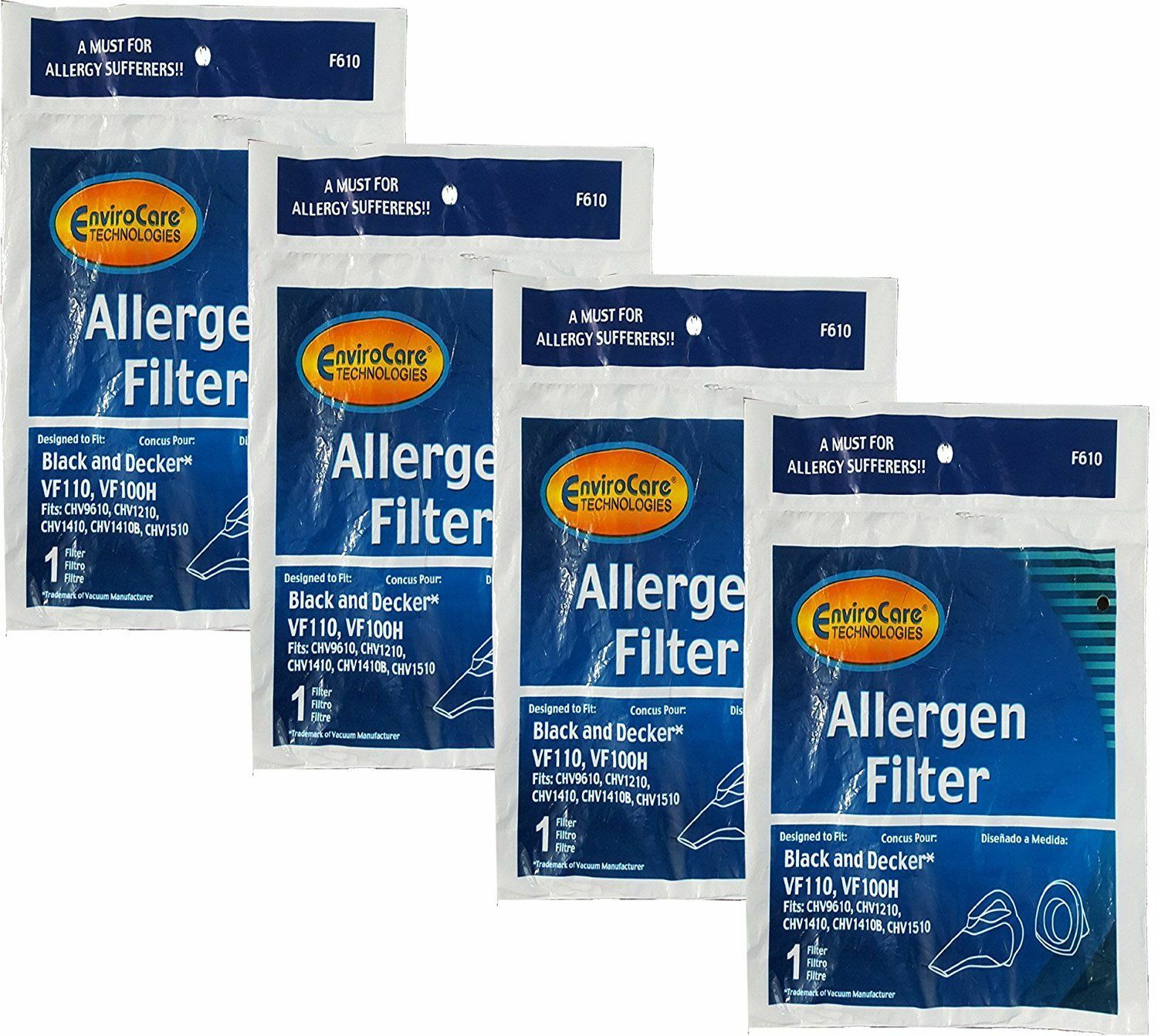 Filter Fits For Black & Decker CHV1410L, Chv9610, Chv1210, Chv1410 4 pk