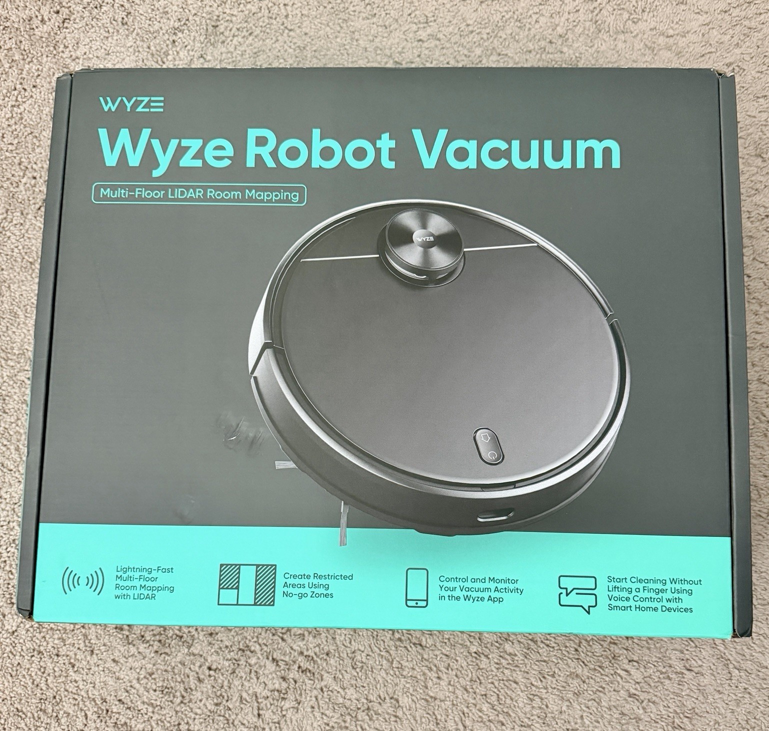 Wyze Robot Vacuum Robotic LiDAR Room Mapping Wi-Fi HEPA Black w/ Dock