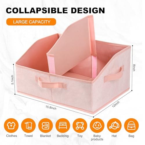 Fabric Wardrobe Storage Bins -6 Pack， Large Foldable Trapezoid Set of 6 Pink