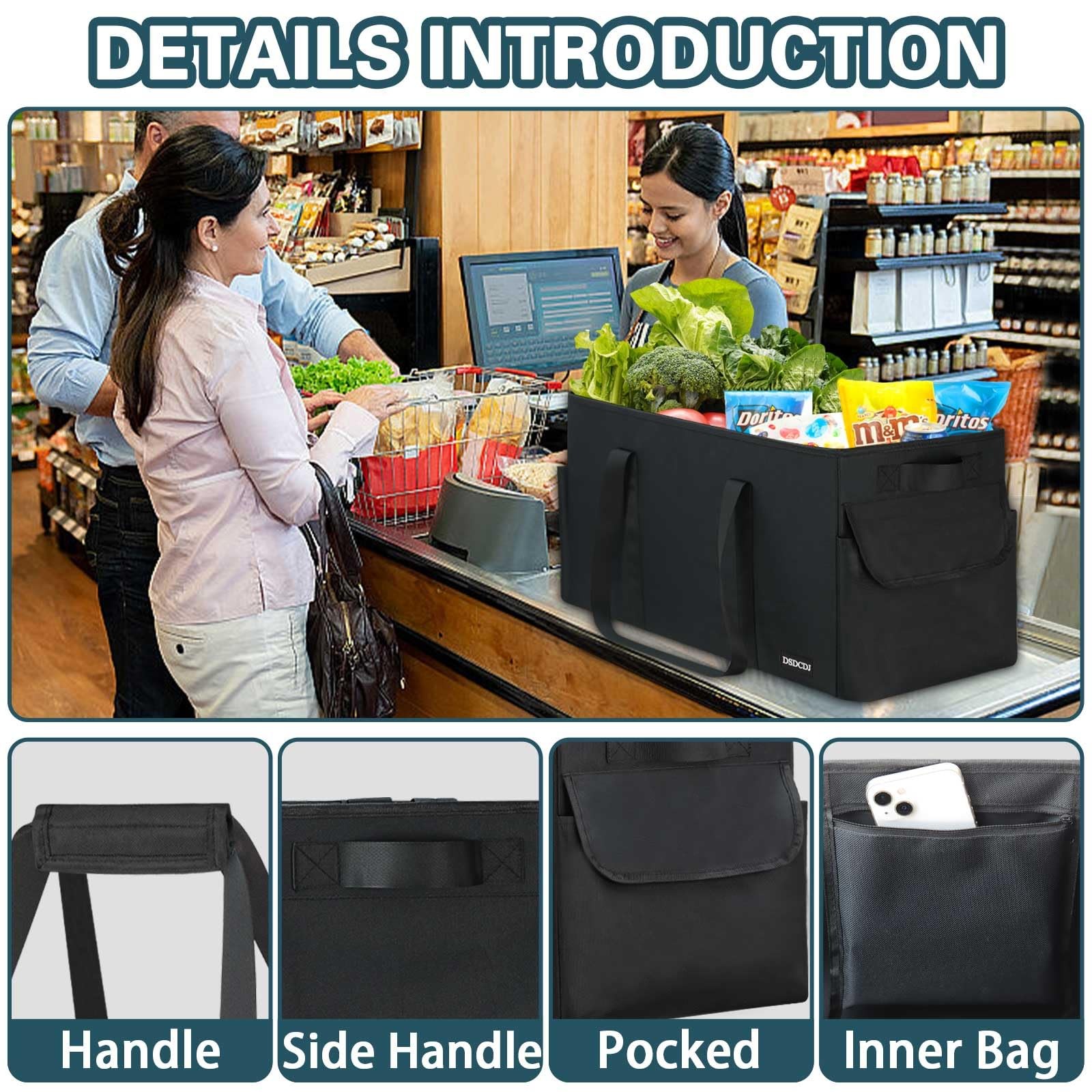 Sturdy Extra Large Utility Tote Bag with Hard Bottom & Sides, Reusable Grocer