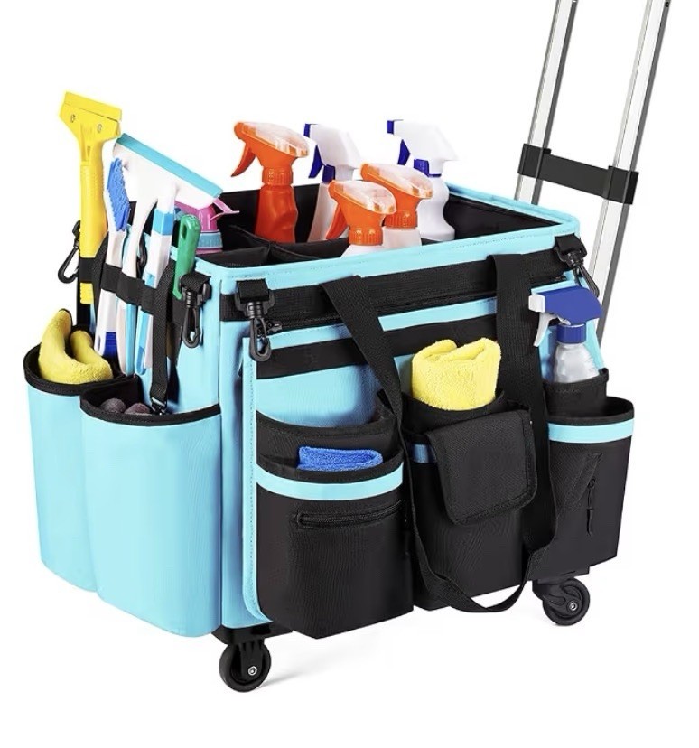Large Rolling Cleaning Caddie Detachable Trolley with Waist Pouch Cleaning Tools