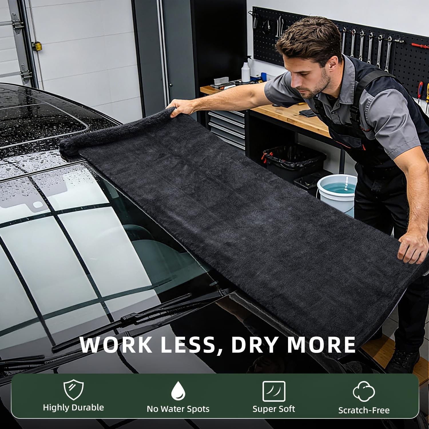 2 Pack 1500GSM Microfiber Drying Towel for Car 24″x36″ & 11.8″x11.8″(Grey) |
