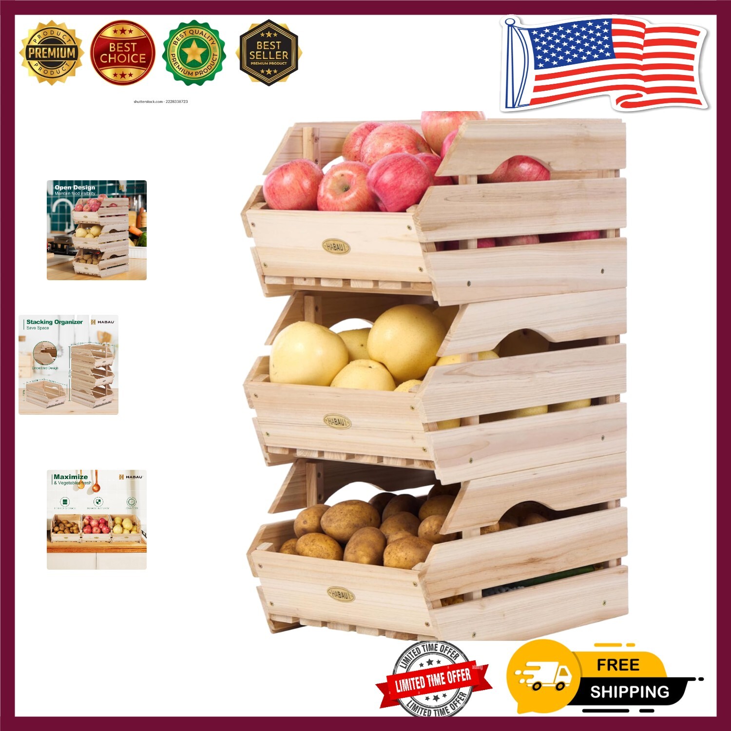 Durable Unfinished Stackable Baskets for Fruits and Vegetables – Set of 3