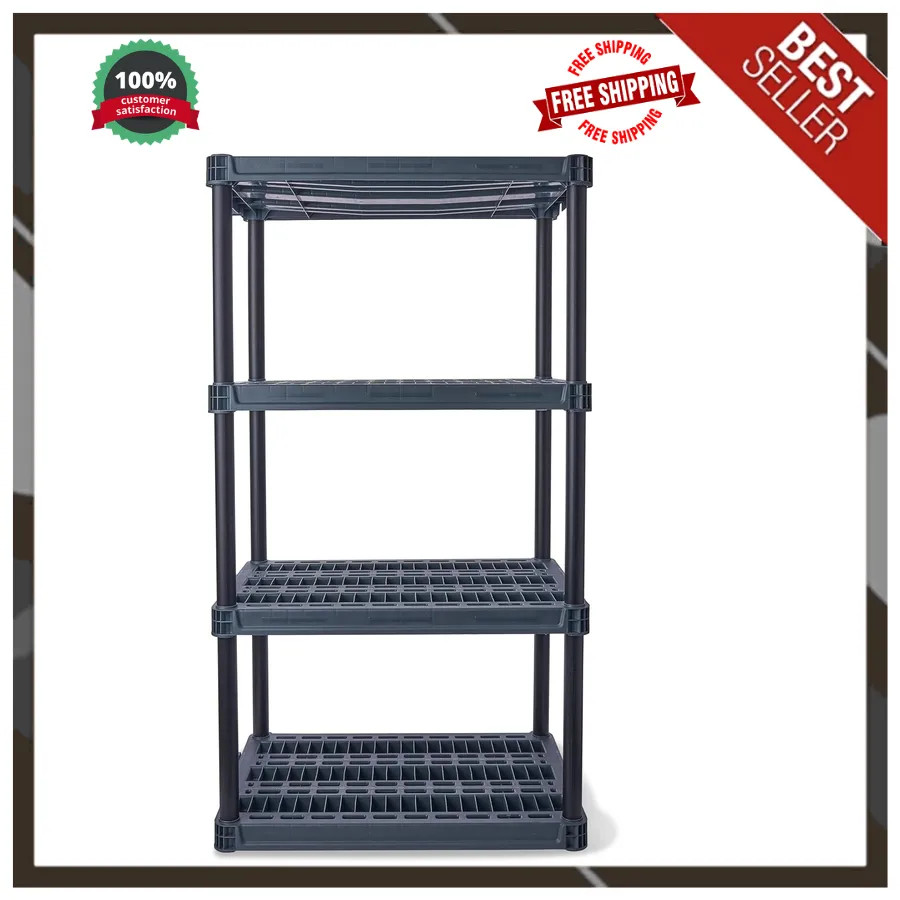 Plano 4-Tier Plastic Storage Shelving Unit 48in x 23in x 14in 200lb Capacity