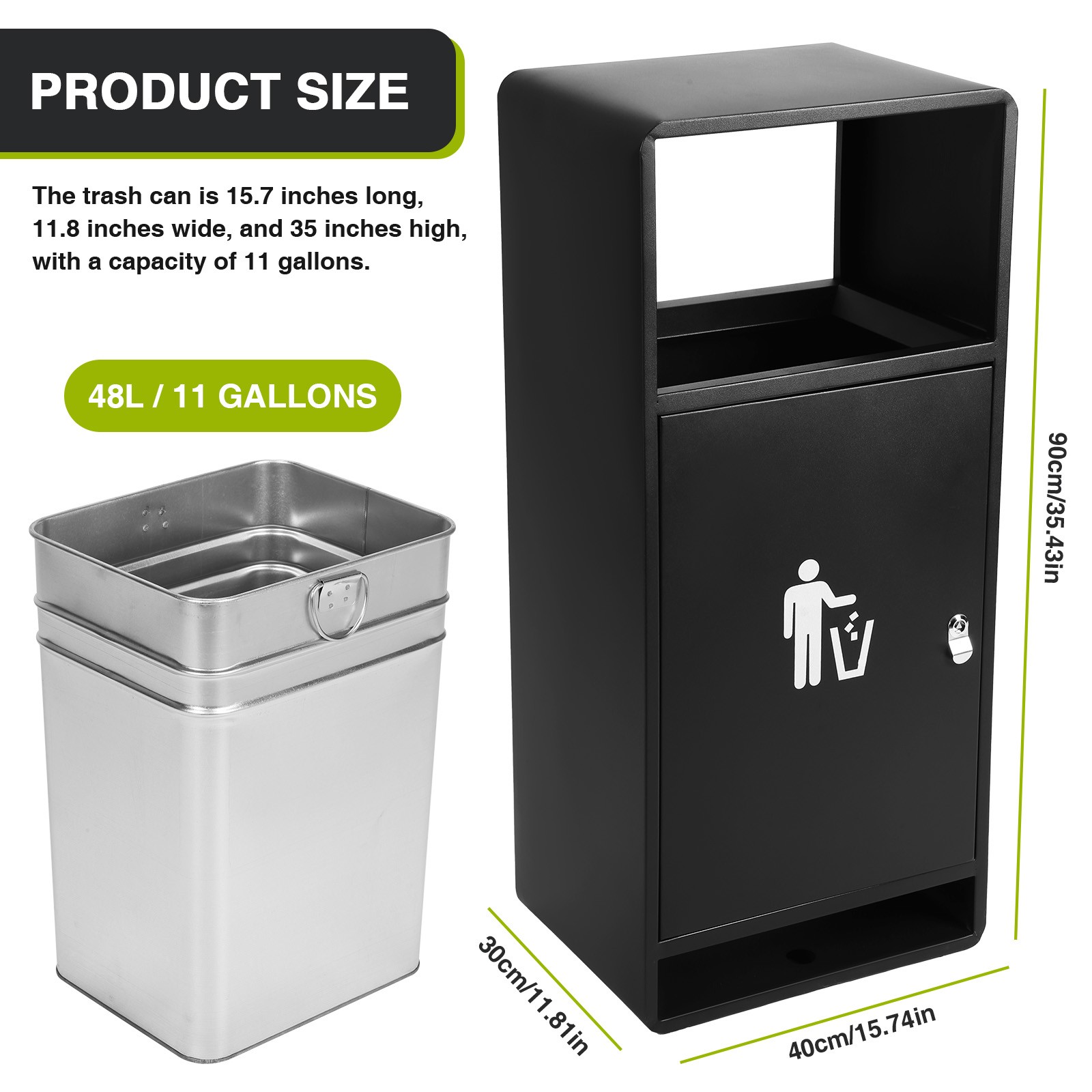Commercial Waste Bin Trash Receptacle Large Capacity Modern Look for Park Garden