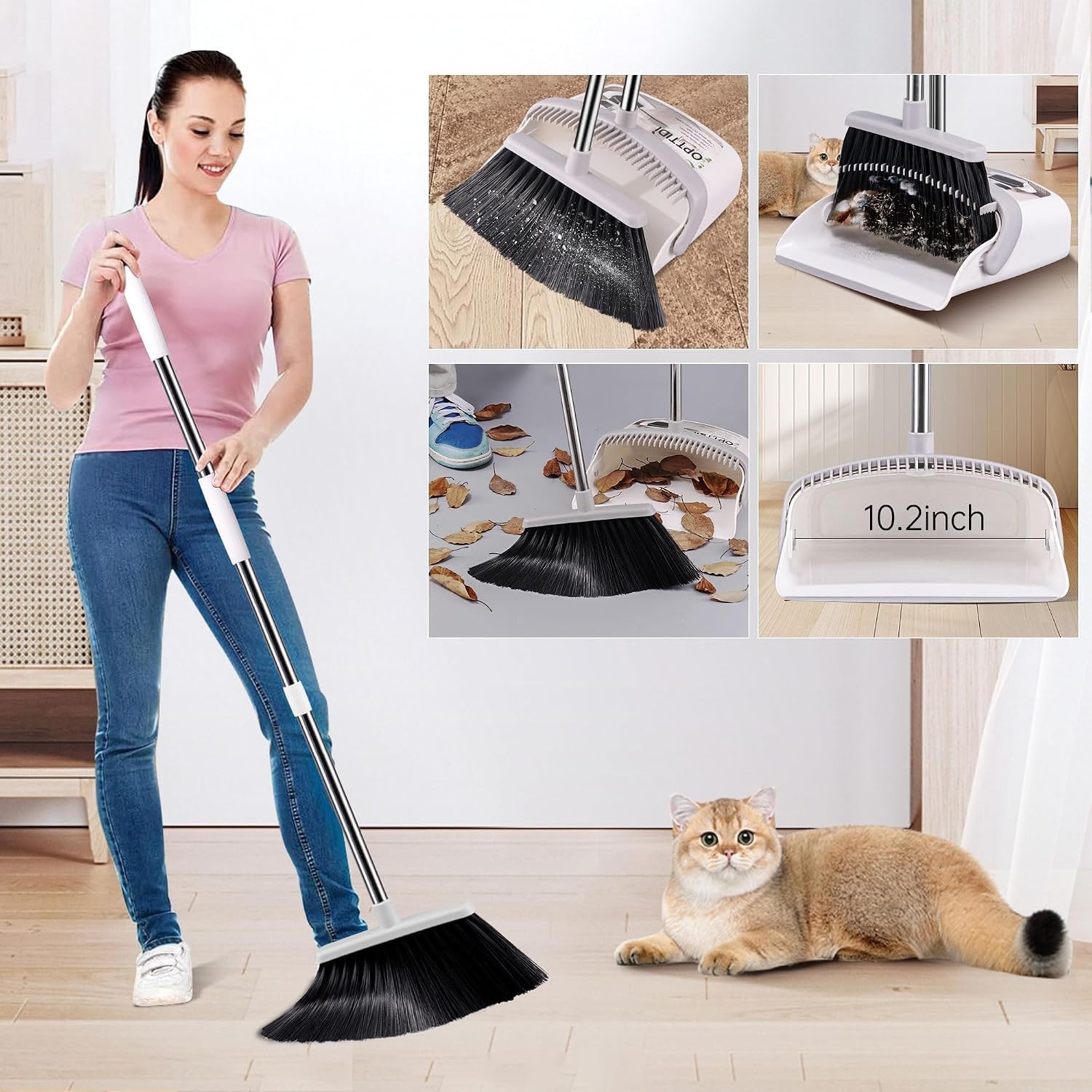 Broom with Dustpan Combo Set, Hand Broom and Dustpan Set for Sweeping Indoor …