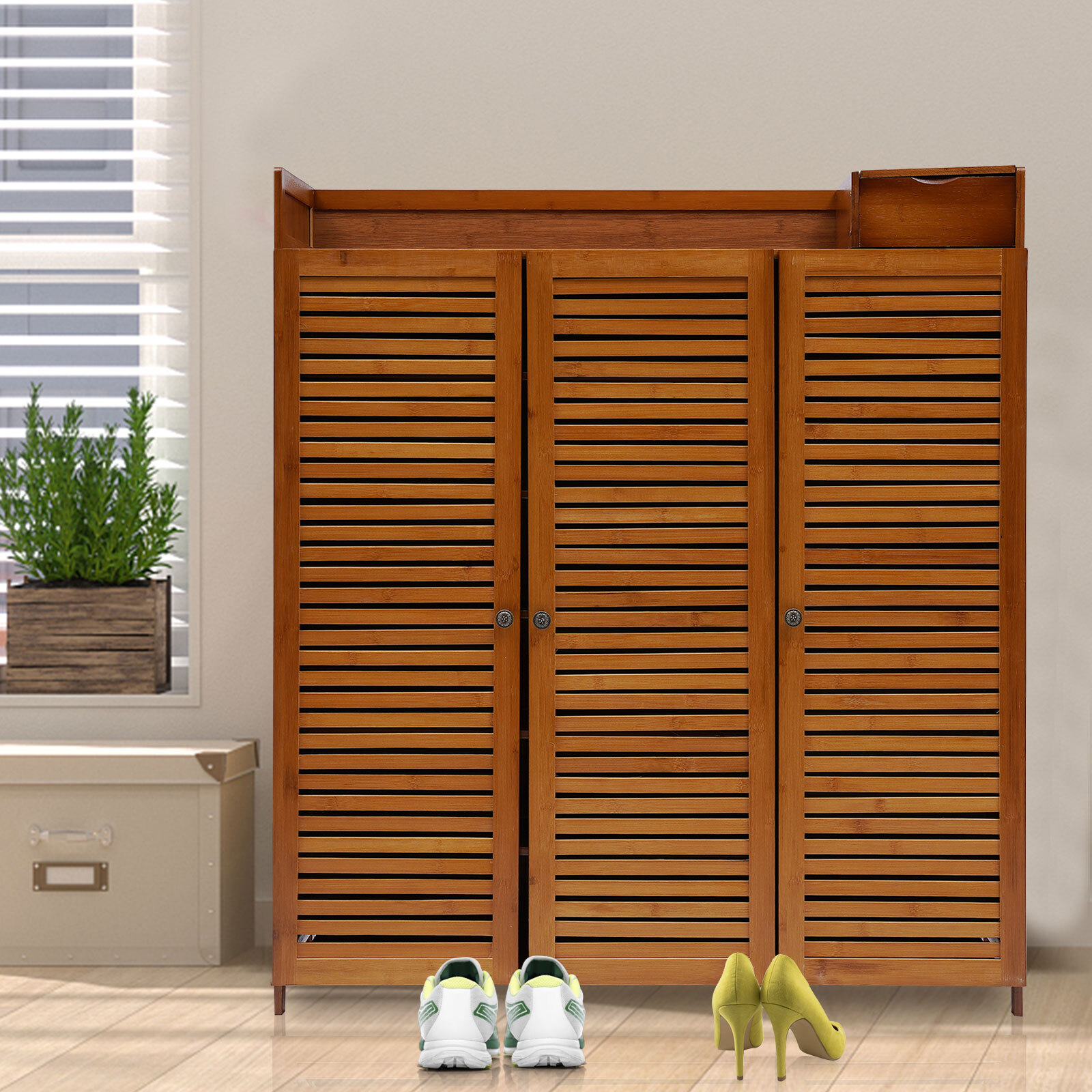 Wood Shoe Storage Rack Entryway Shoe Cabinet Shoe Organizer Closet Cabinet 34lbs