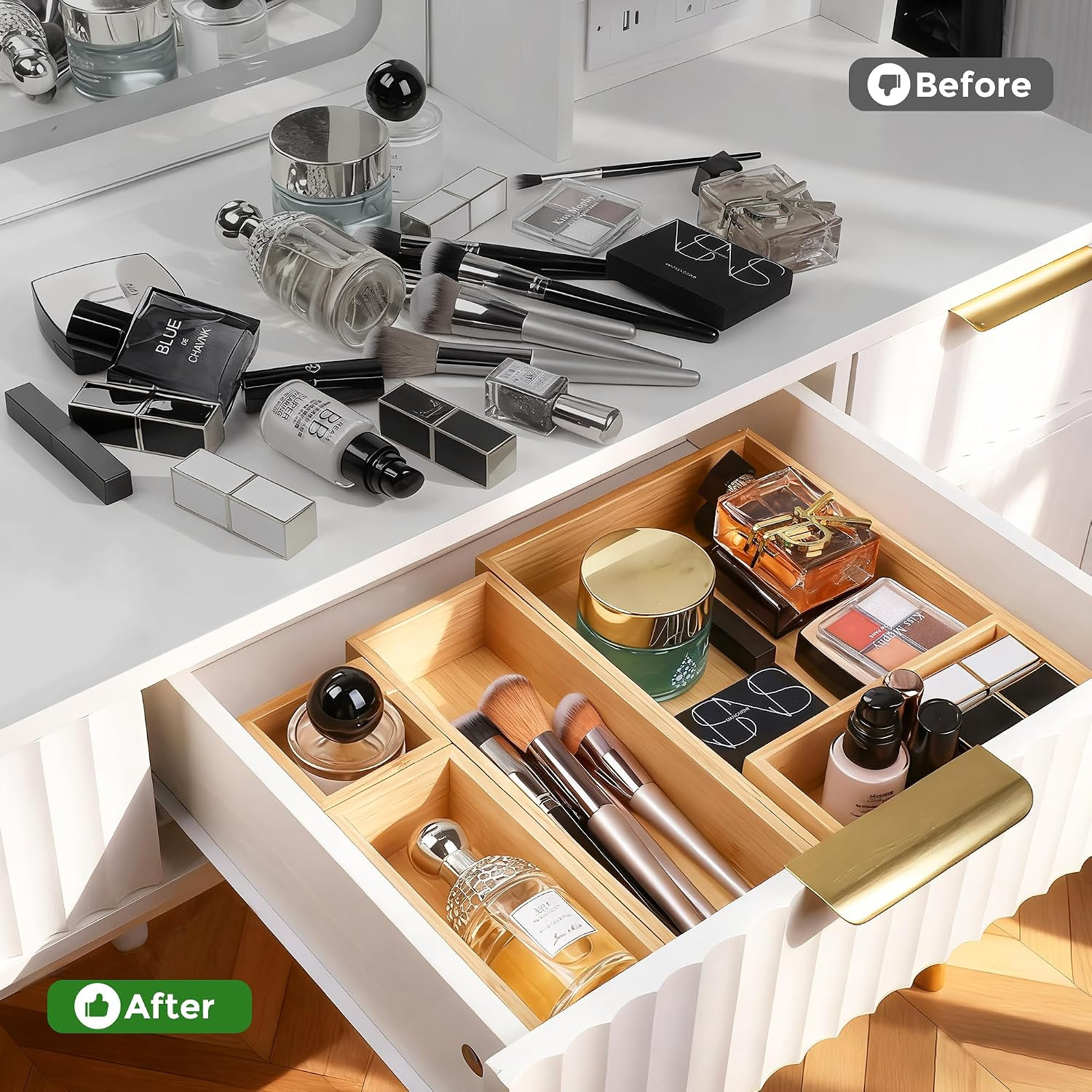 Bamboo Drawer Organizer , 14 Wood Storage Organizers | Multi-Use Junk Drawer Di