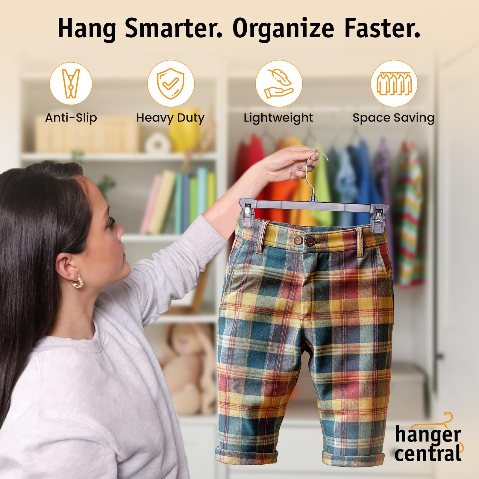 Hanger Central 10 Pack Black Plastic Pants Hangers with Clips 10 inch