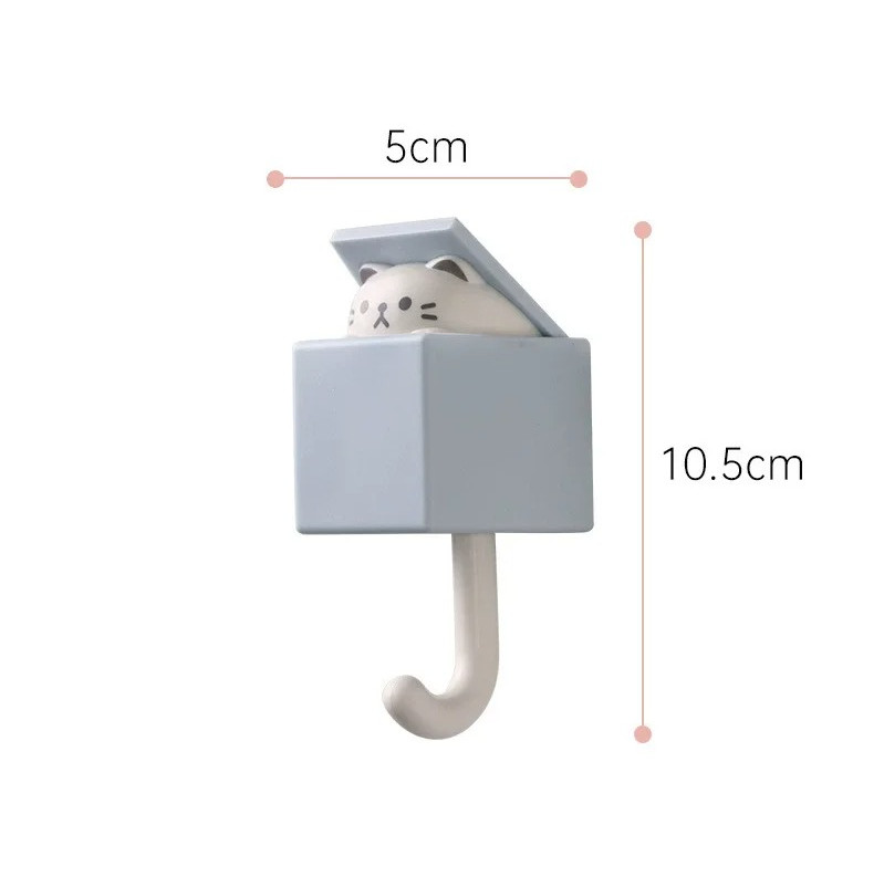 1 pc Adhesive Cartoon Cat Hooks – No-Drill Wall Hangers for Keys, Towels & Bags