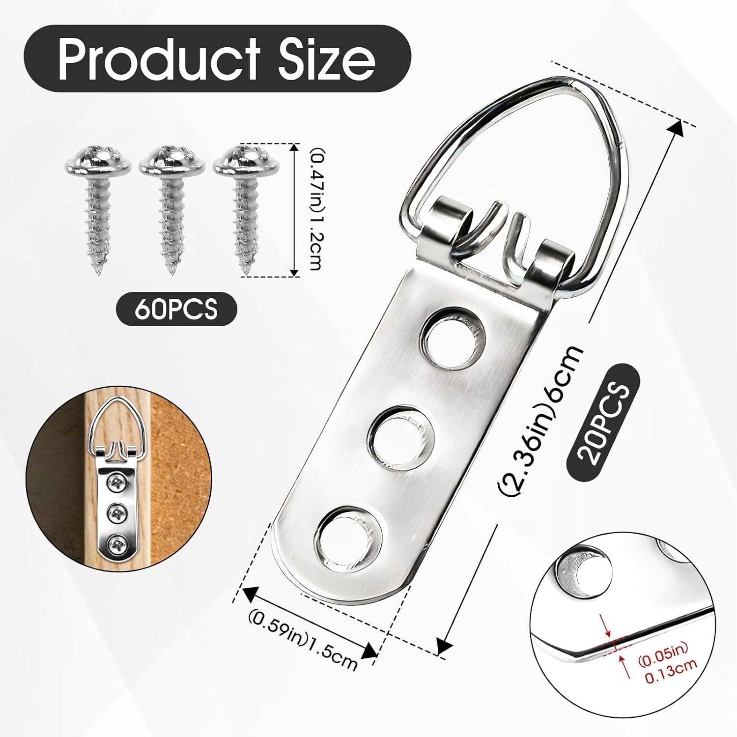 Durable 20 Pcs D Ring Picture Hangers with Screws – Stainless Steel Hanging Kit