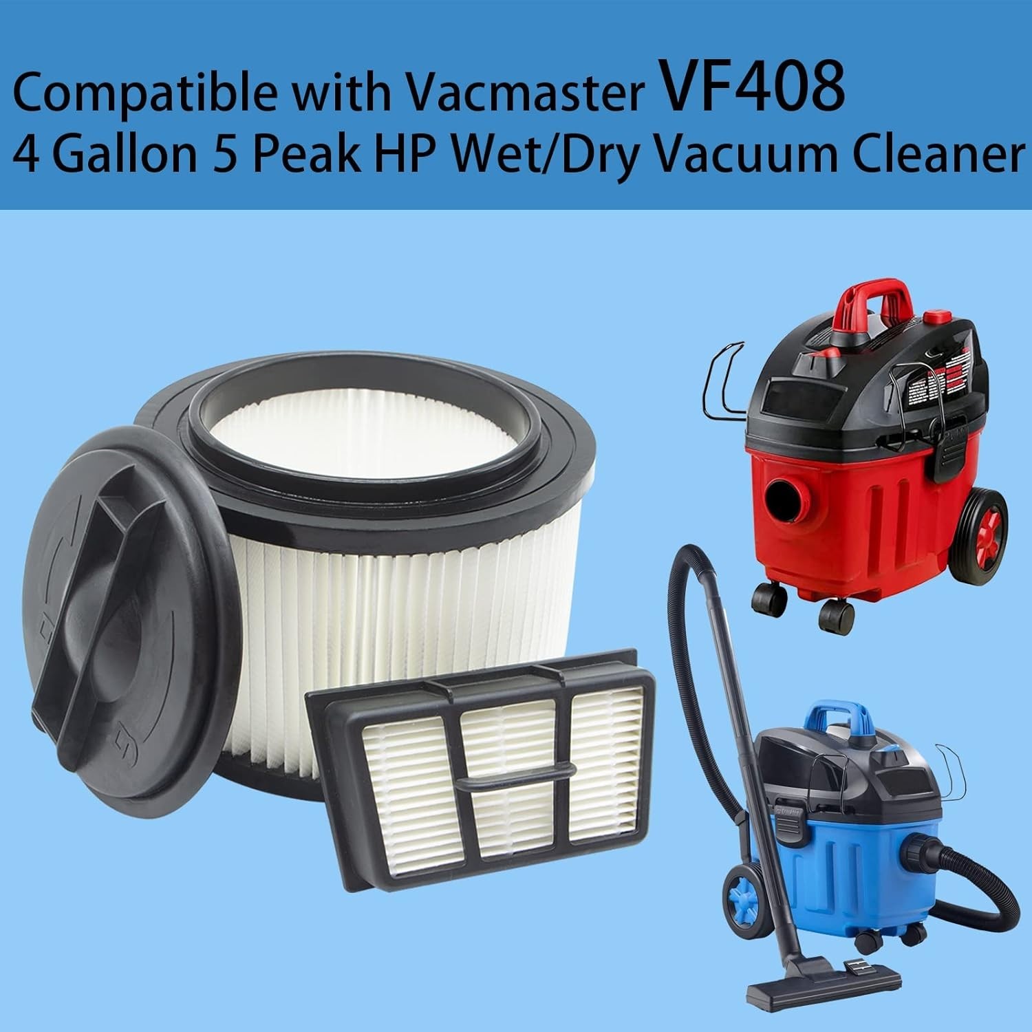 2 Pack VF408 HEPA Filter Replacement for Vacmaster VF408 4 Gallon Wet/Dry Vacuum