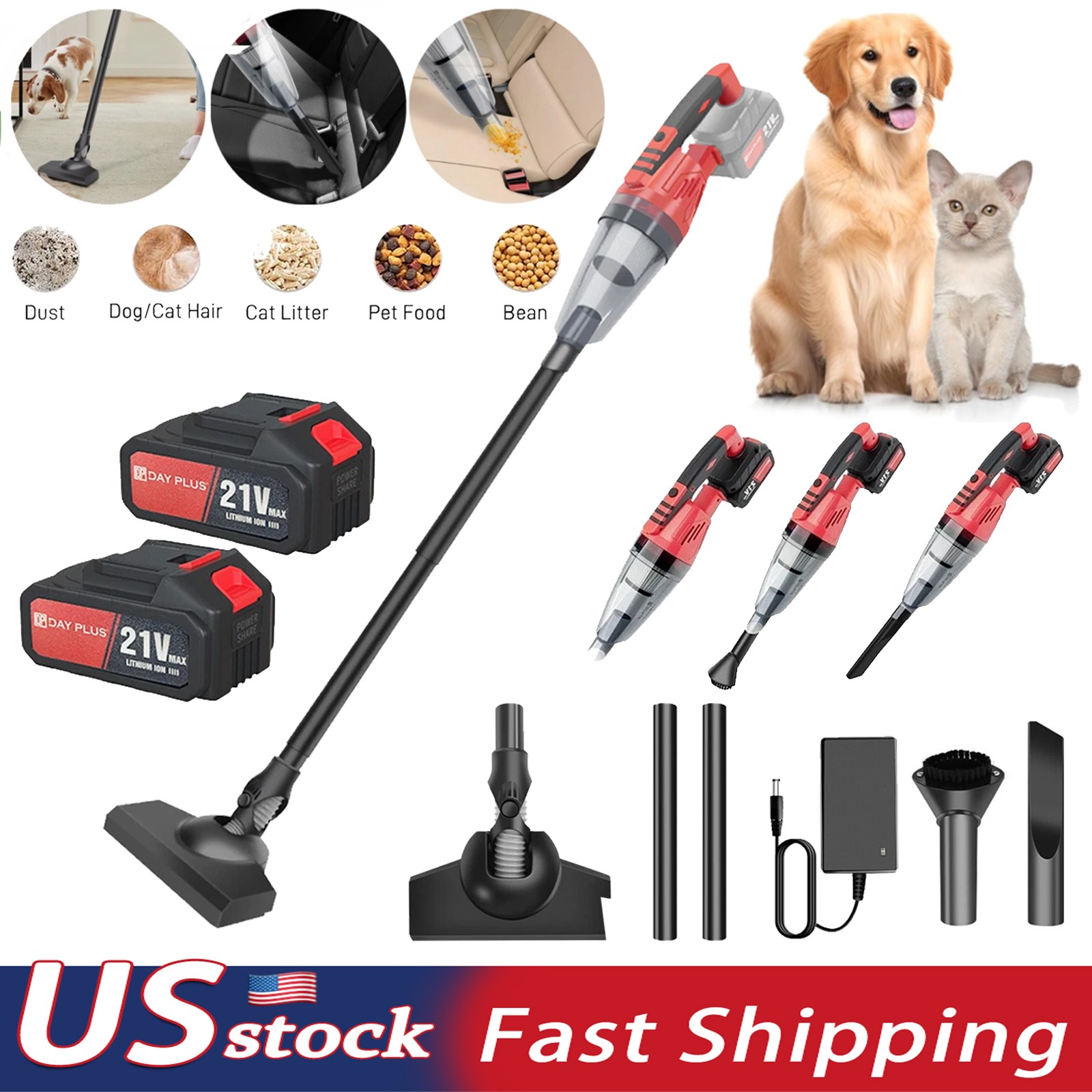 3 in 1 Cordless Vacuum Cleaner Rechargeable Lightweight Stick Vacuum Cleaner LED