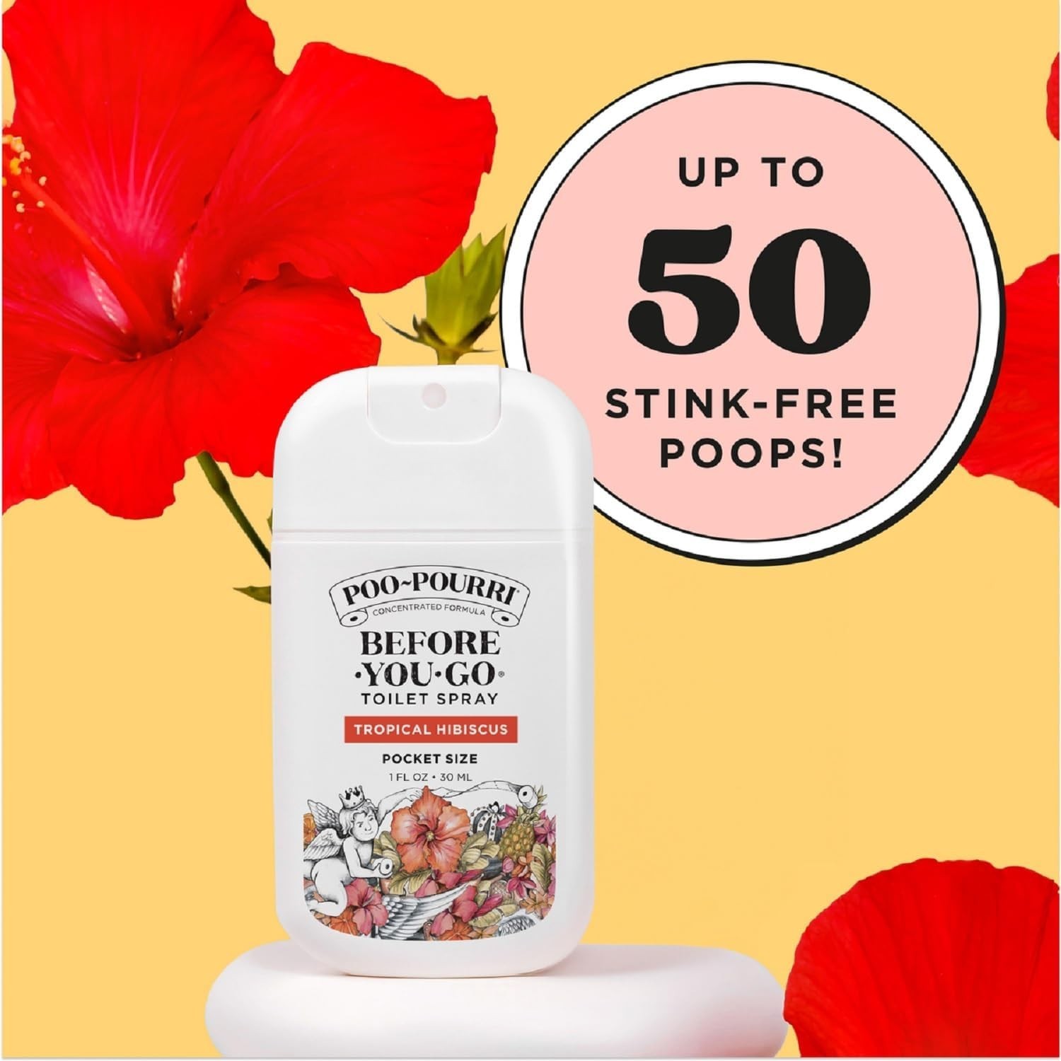 Compact Travel Toilet Odor Deodorizer, Tropical Hibiscus, TSA Approved, 1 Fl Oz