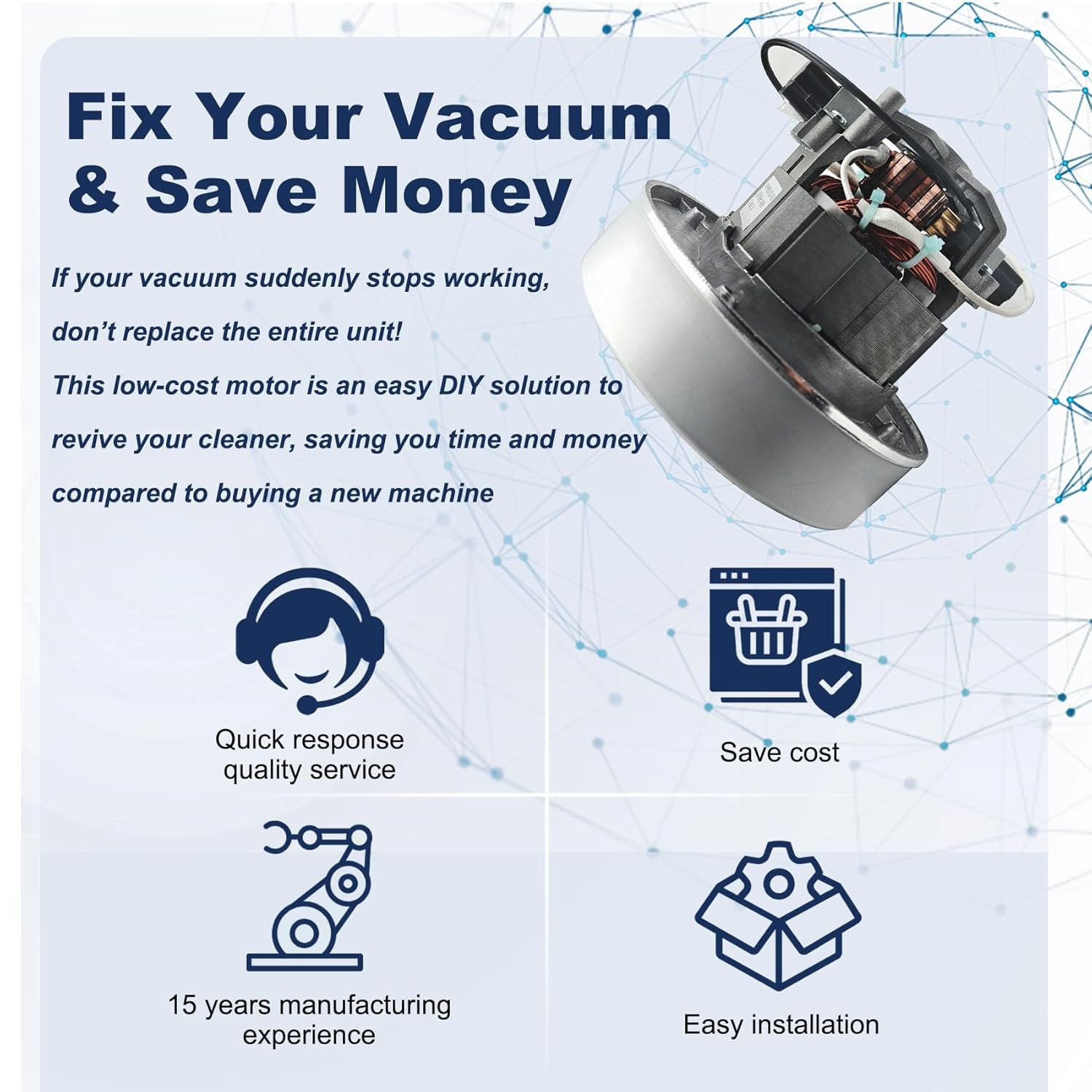 834036 120V Vacuum Motor for Proteam Backpack Shop Vac Motor, for Super Coach Pr