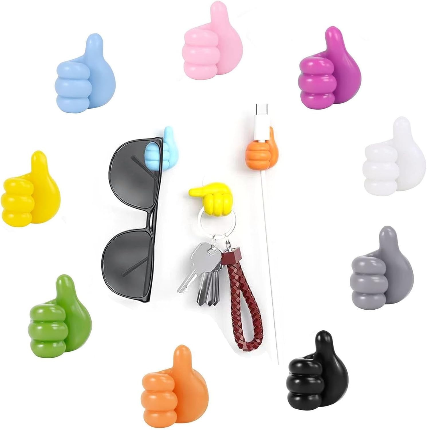 36-Pack Fun Self-Adhesive Silicone Thumb Wall Hooks and Cable Organizers