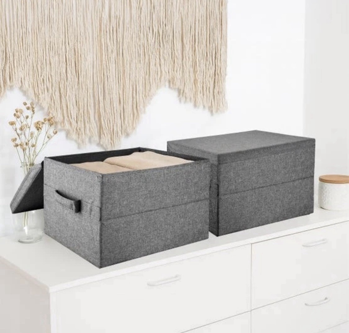 NEW Allspace Collapsible Fabric Storage Organizer with Lids 3 Pack Handles Gray
