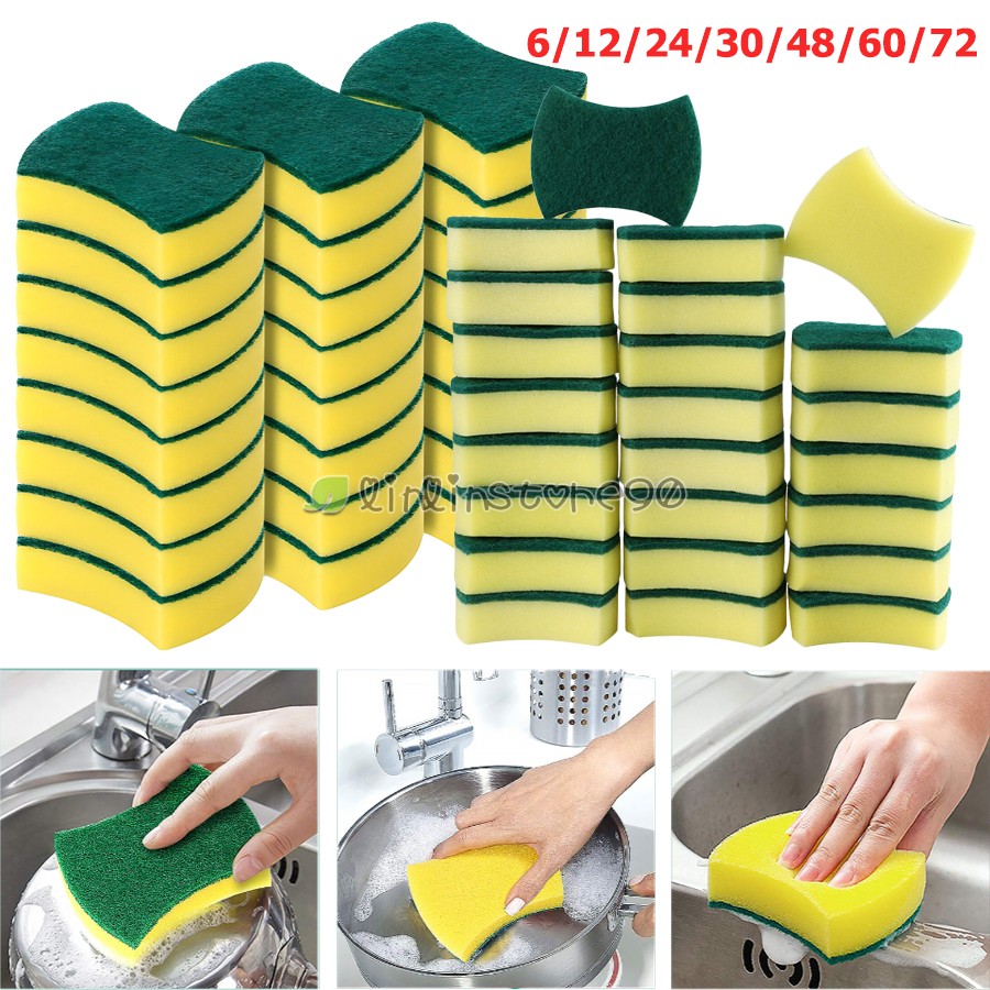 6~72Pack Scrub Scrubbing Sponges Kitchen Cleaning Non-Scratch Stove Dish Sponge