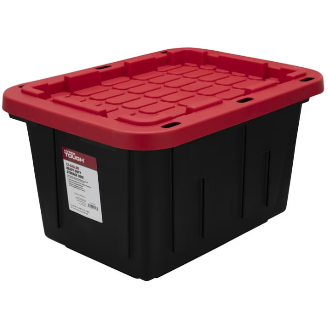 4 Pack Hyper Tough 12 Gal Heavy Duty Storage Bins Snap Lid Black & Red