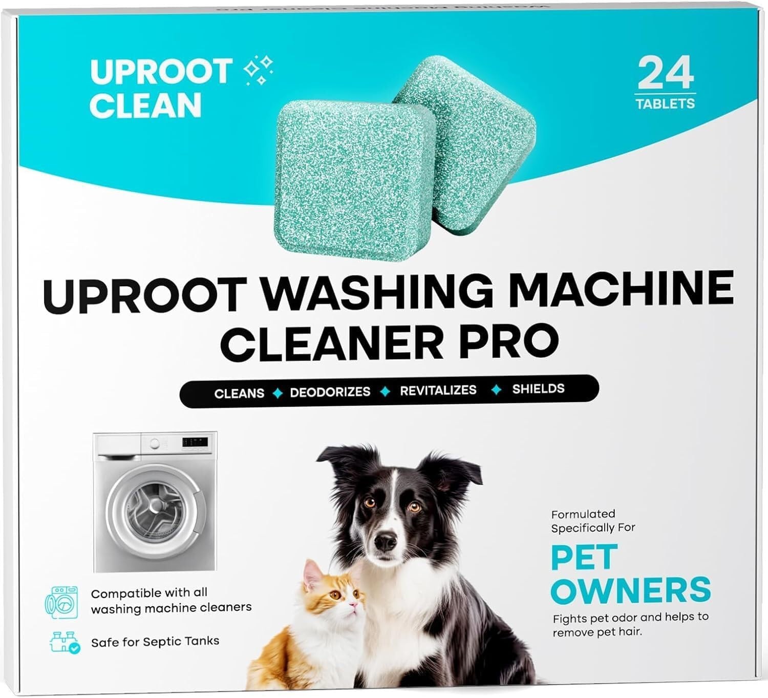 Uproot Clean Washer Cleaner Tablets 24 Pack Pet Owner HE Compatible