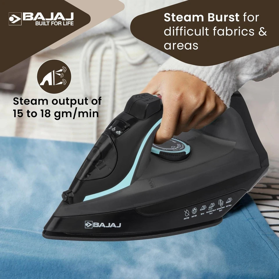 Bajaj MX 45 Steam Aluminium Soleplate Iron 2000 Watts Power For Faster 220V