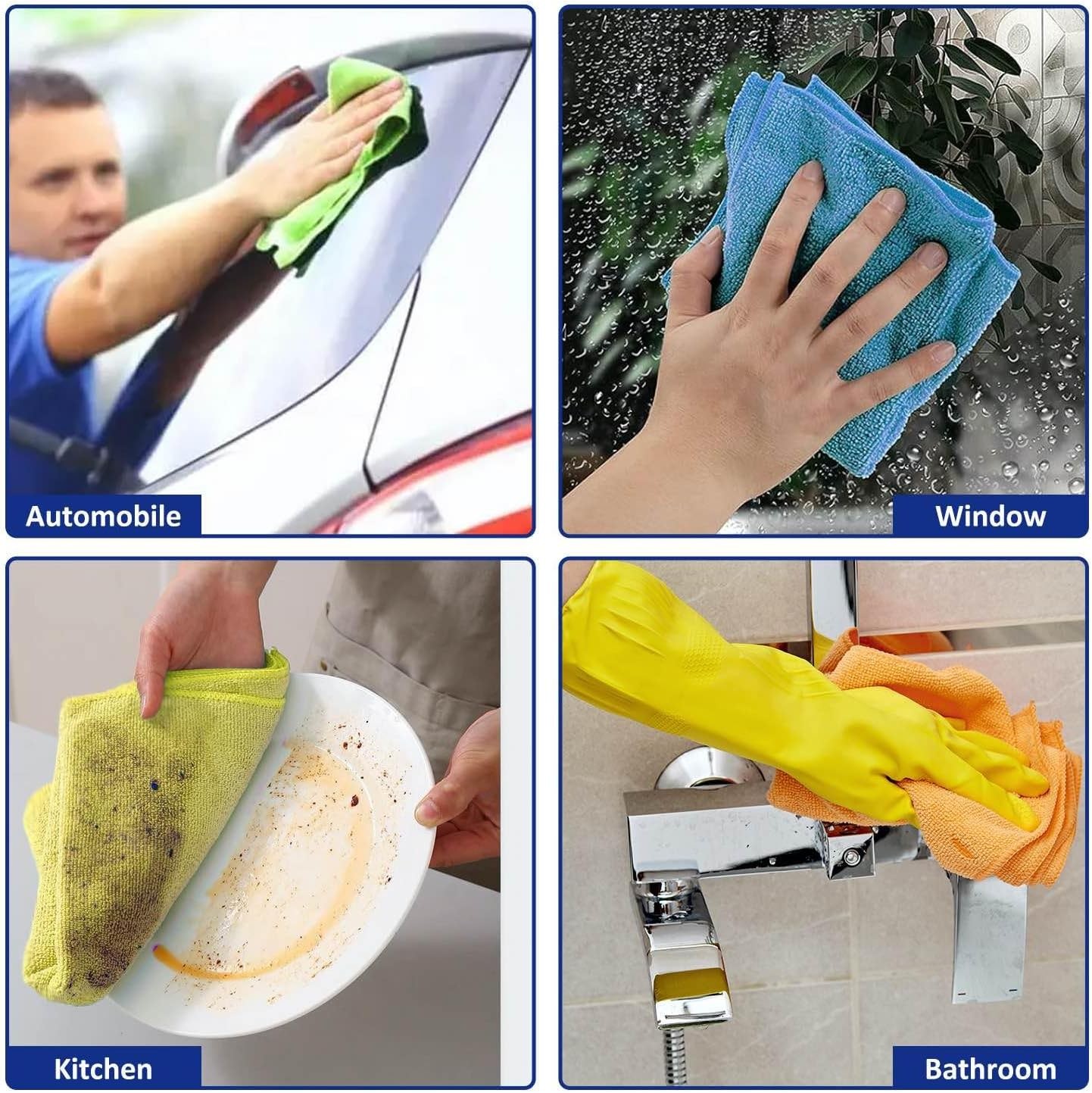 Microfiber Cleaning Cloths (12-Pack), 14″ x 14″, Ultra Absorbent, Lint-Free,