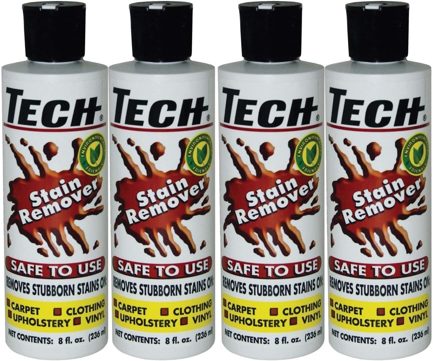 TECH Multi-Purpose Stain Remover | For Carpet, Clothes, 8 Fl Oz (Pack of 4)