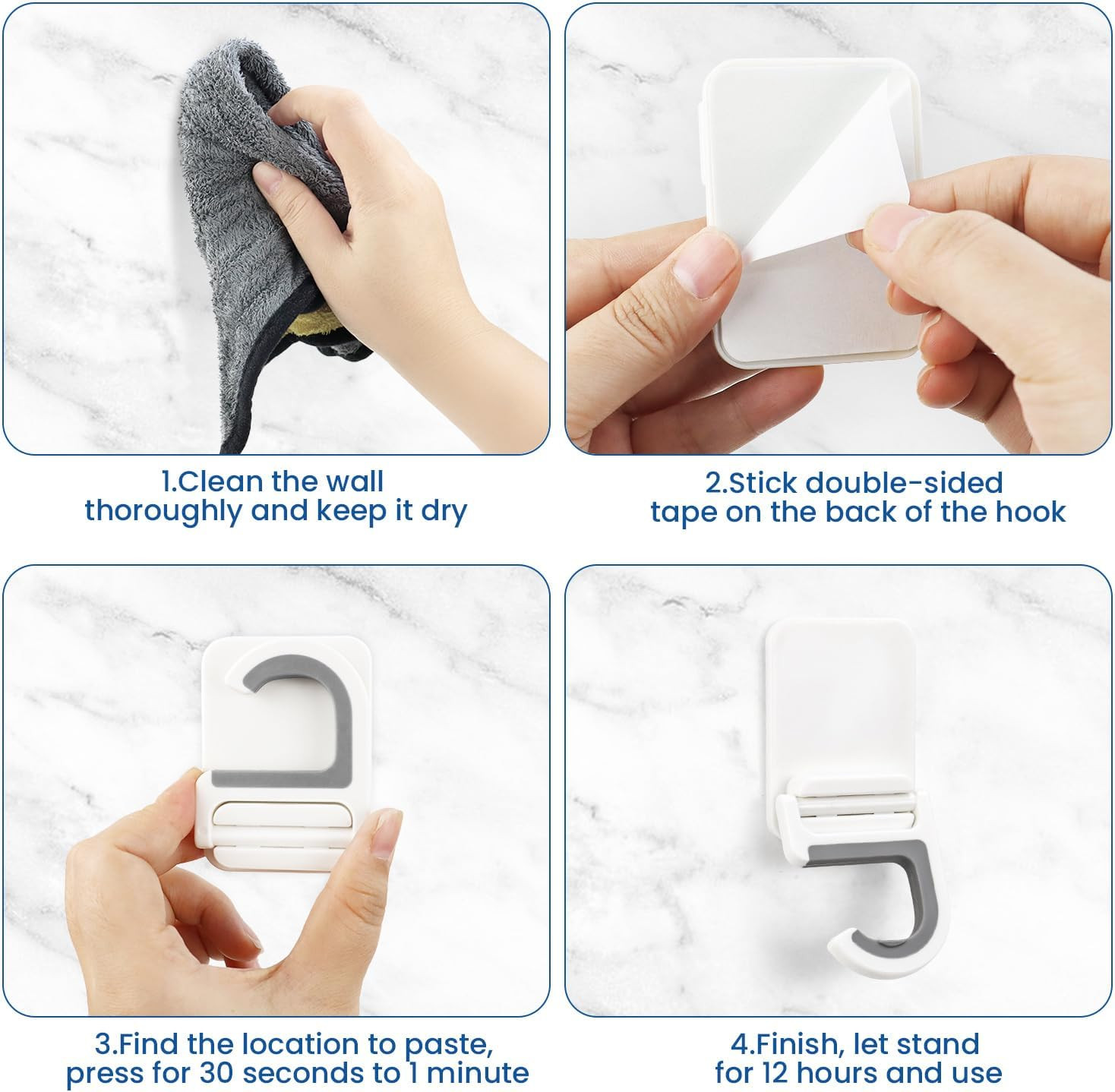 4-Pack Wall Mount Mop & Broom Holder Self-Adhesive Anti-Slip Storage Hooks