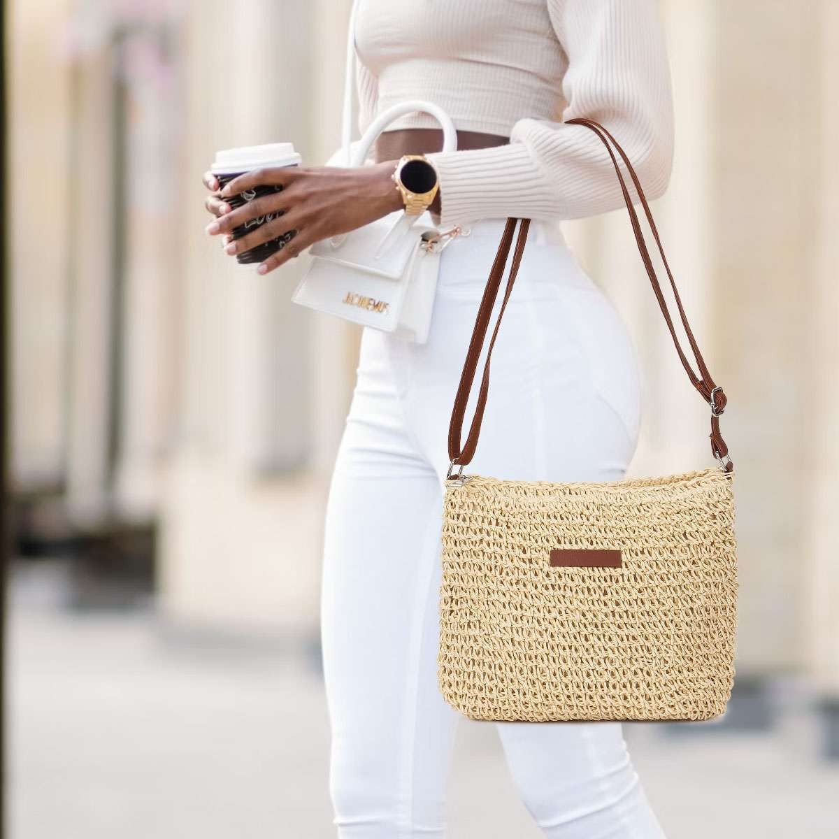 Summer Straw Crossbody Bag Women Beach Woven Shoulder Handbag Purse Boho Tote US