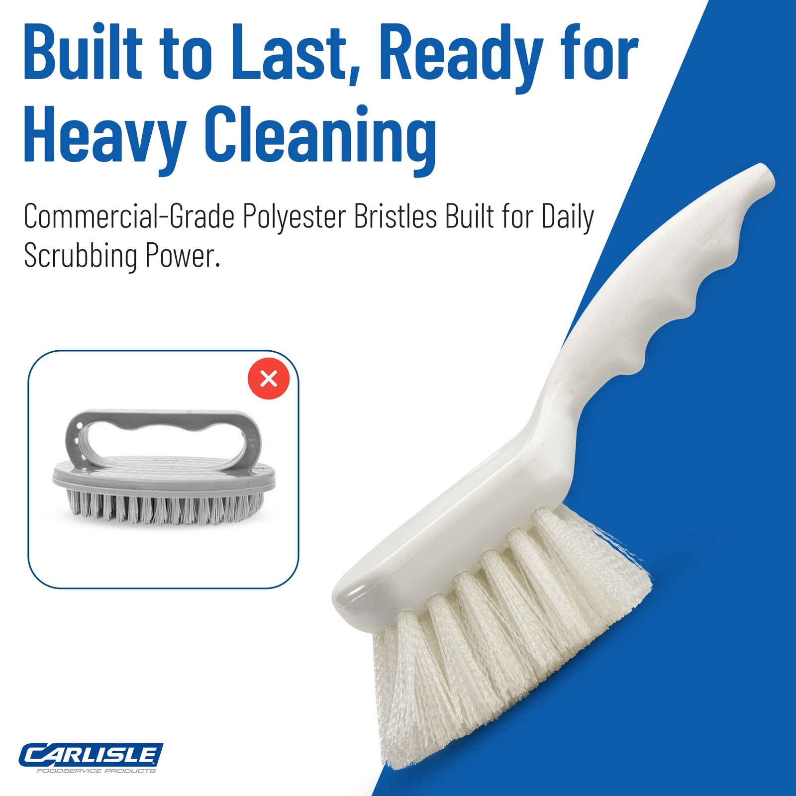 Utility Scrub Brush Plastic Handle Nylon Bristles 2 Inch Trim 8 In White 1 PCS
