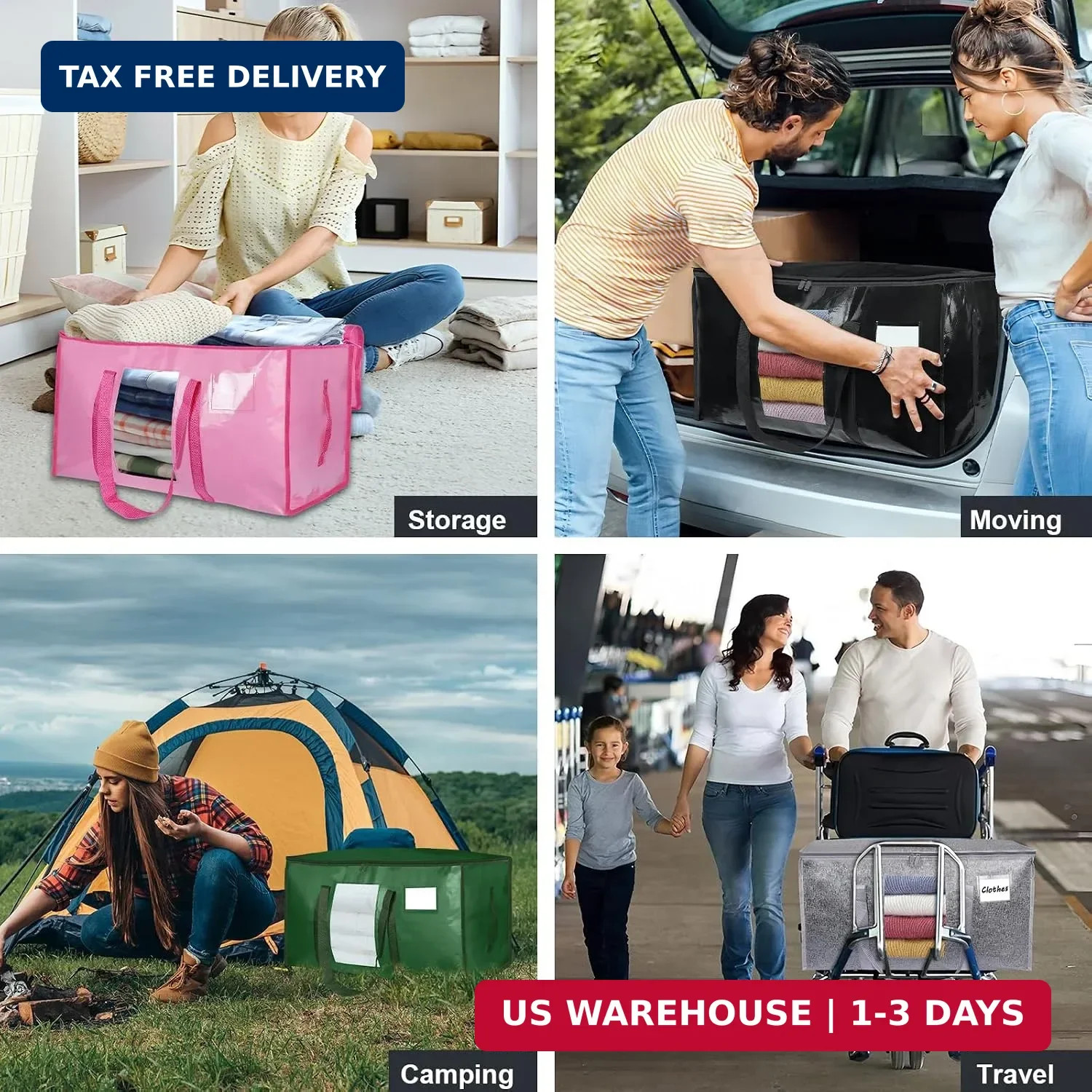 8 Pack Extra Large Moving Bags Heavy Duty 180GSM,130LBS 100L Totes with Visible