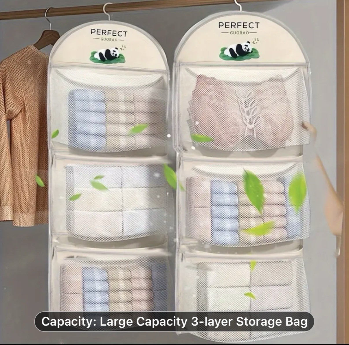 Single piece Triple-Layer Hanging Underwear , Socks , and Bra Mesh Storage Bag.