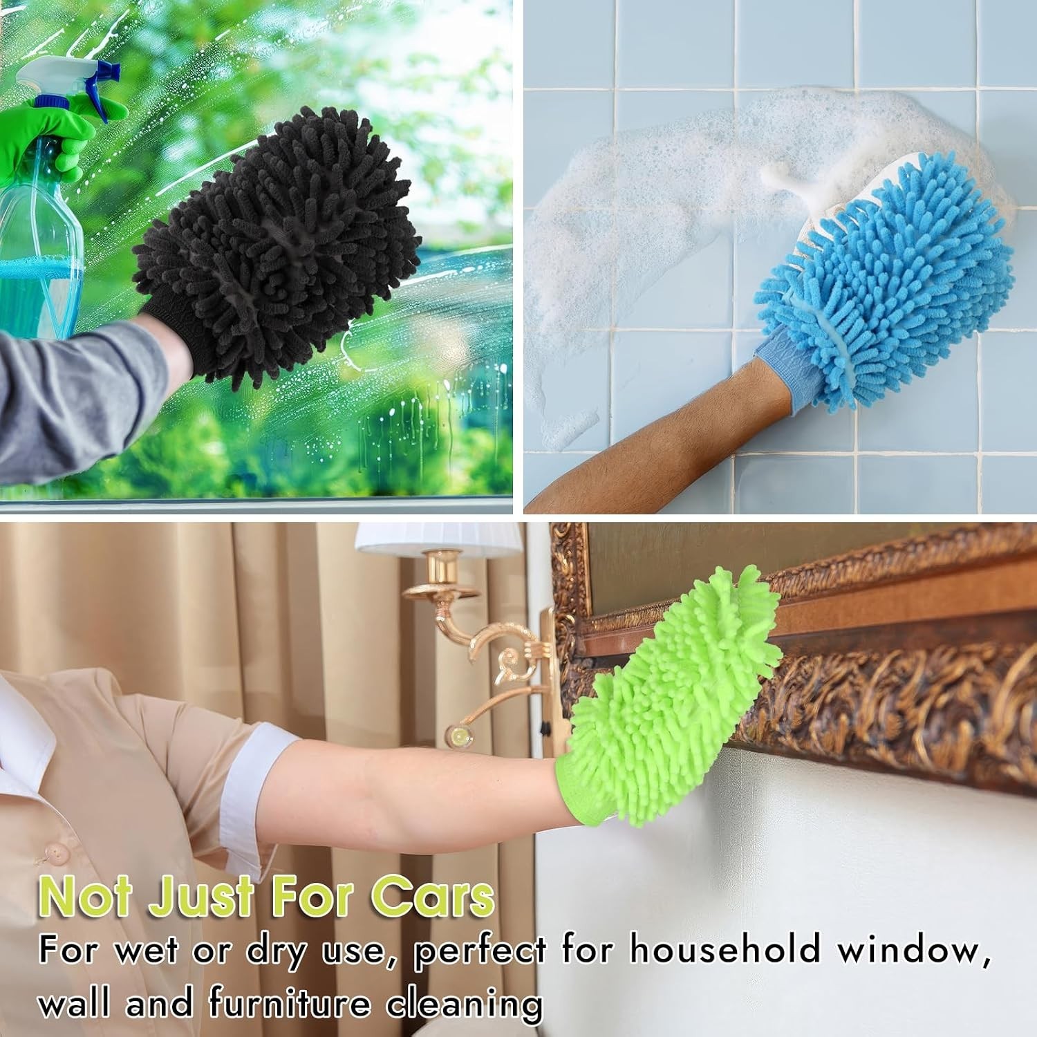 3 Pack Microfiber Car Wash Gloves Highly Absorbent Scratch Free Wash Mitts