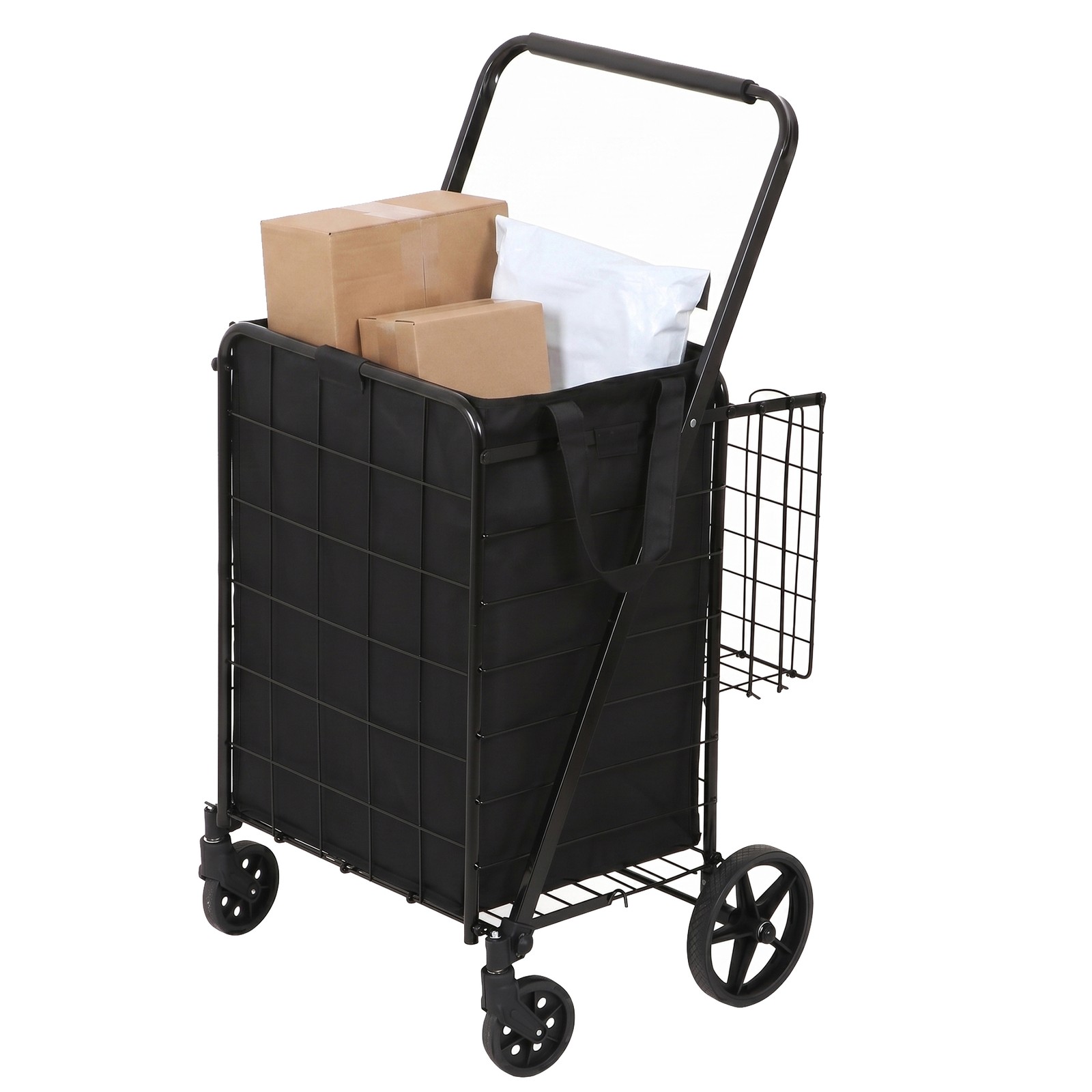 Collapsible Rolling Grocery Cart 88LB Load Capacity w/ Oxford Cloth Liner Black
