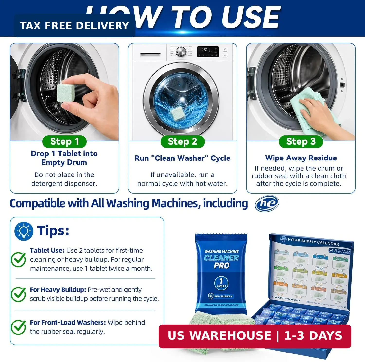 Washing Machine Cleaner Pet-Hair-Remover for Laundry | Especially suited for Pet