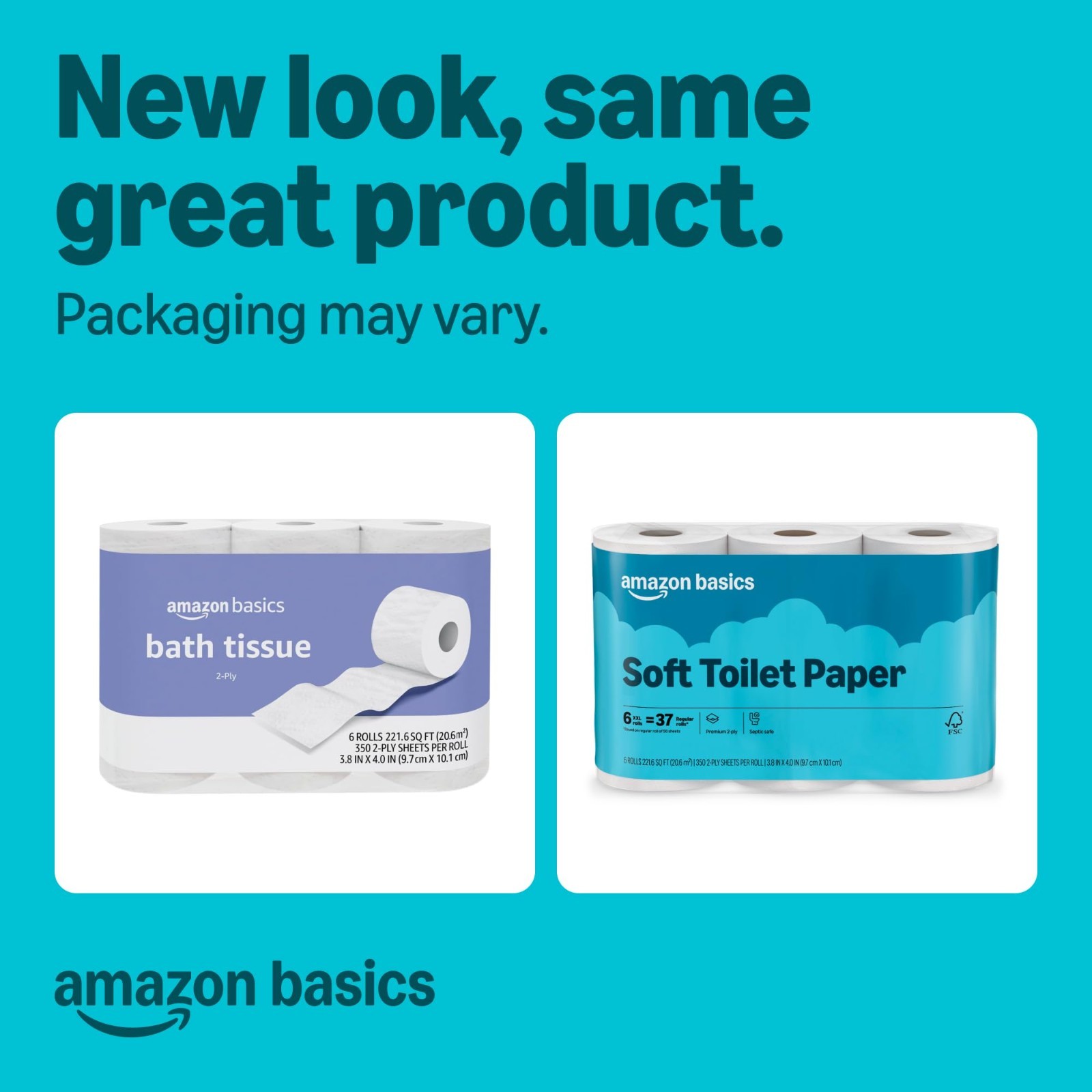 Basics 2-Ply Soft Toilet Paper, 6 Rolls (1 Pack of 6), Equivalent to 37 Regular