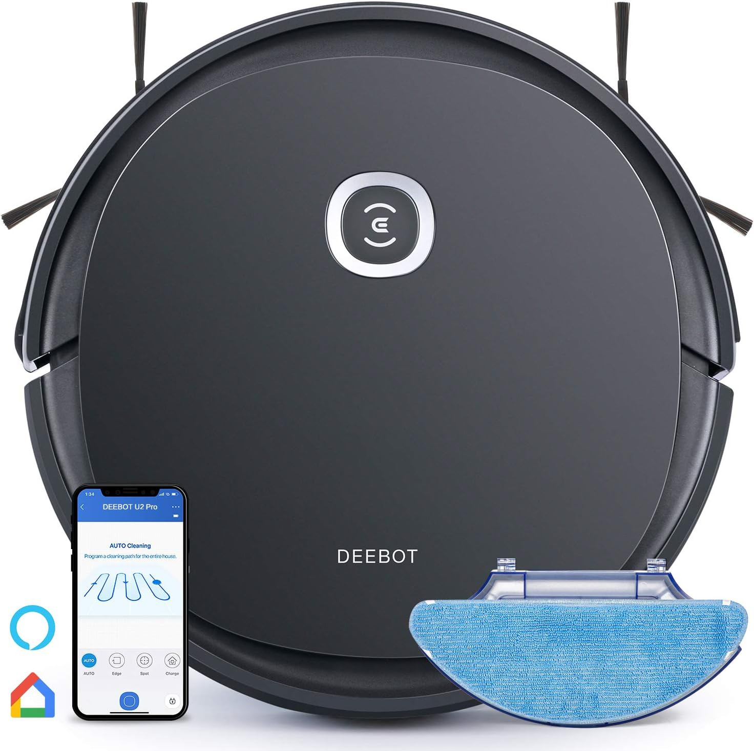 DEEBOT OZMO U2 Pro Robot Vacuum Cleaner 2 In1 Vacuum and Mop, Extra Pet Care Kit